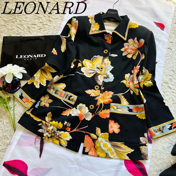 超目玉特価品 【良品】LEONARD 和柄ジャケット ミドル丈 カンカン素材