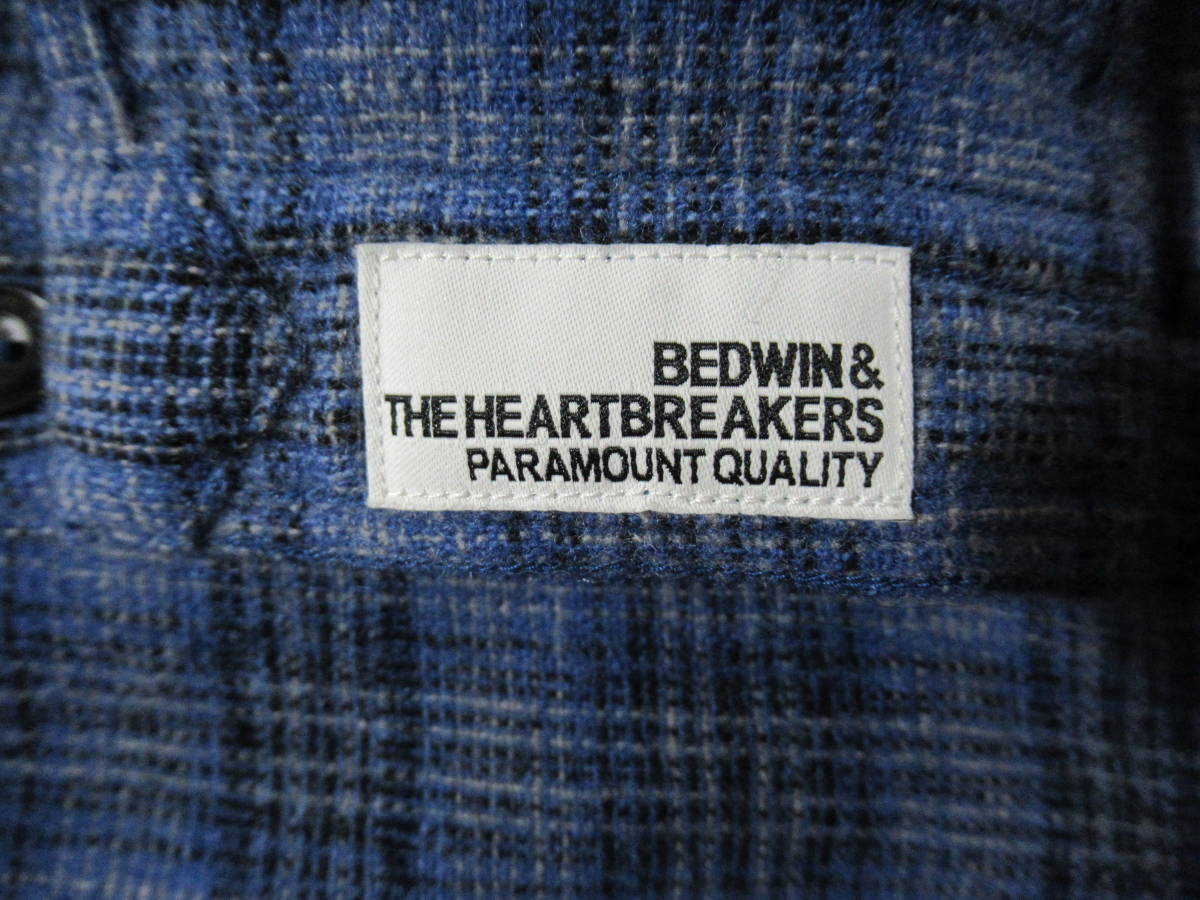 BEDWIN & THE HEARTBREAKERS/bedo wing and The Heart Bray The Cars ^ shirt wool . chin -stroke attaching check blue group 
