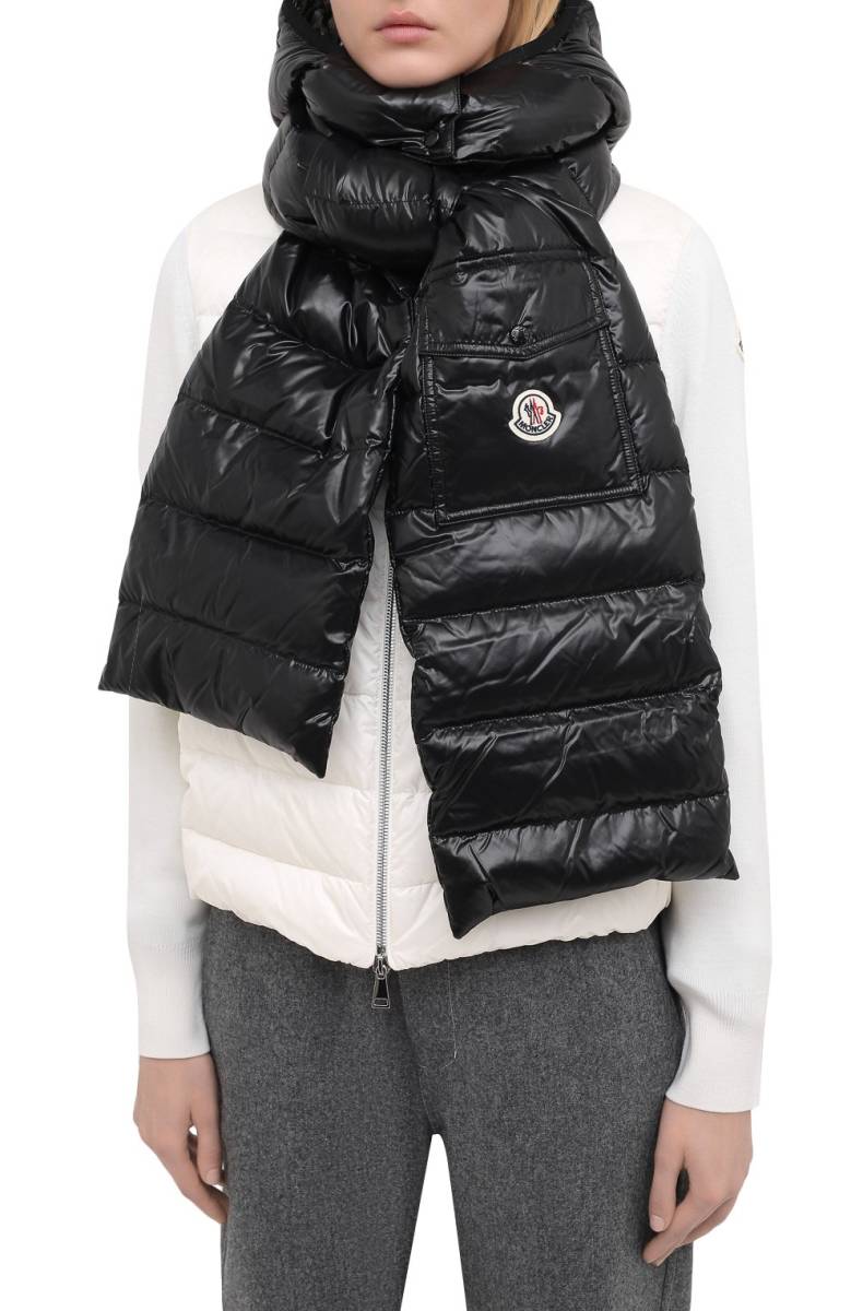 サイズFREE■新品■モンクレール フード付きダウンマフラー/ダウンストール/ユニセックス/レディース/メンズ/MONCLER/ブラック/SCIARPA_画像2