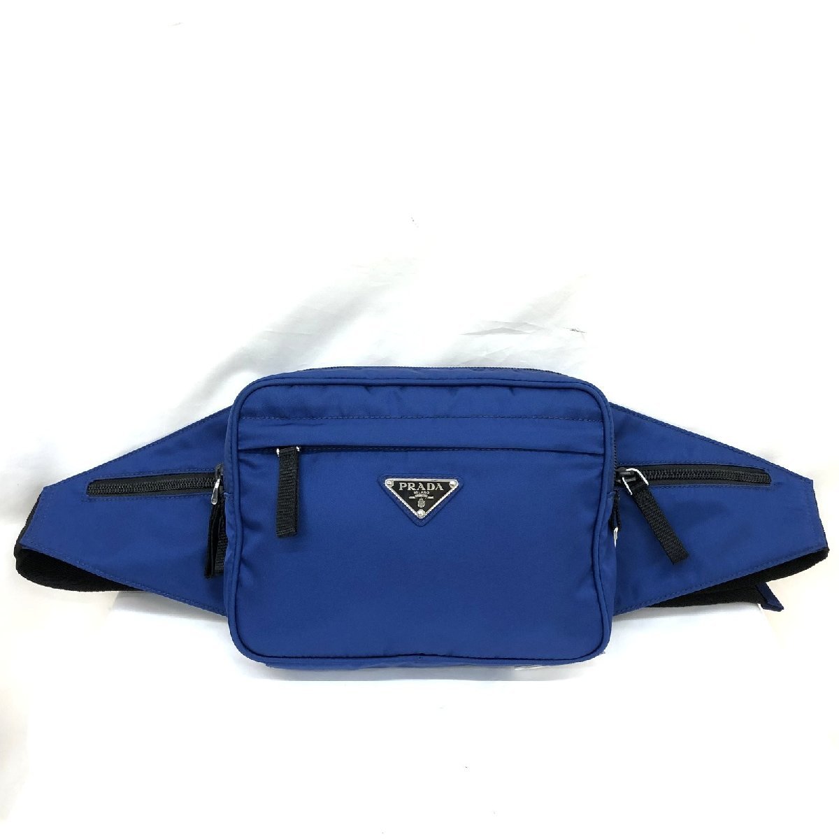 流行に PRADA 中古 プラダ RLV2708M 三角プレート ブルー BLUETTE