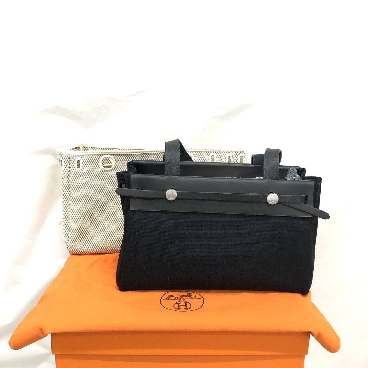 中古 HERMES エルメス エールバッグ カバスPM ブラック ナチュラル ...