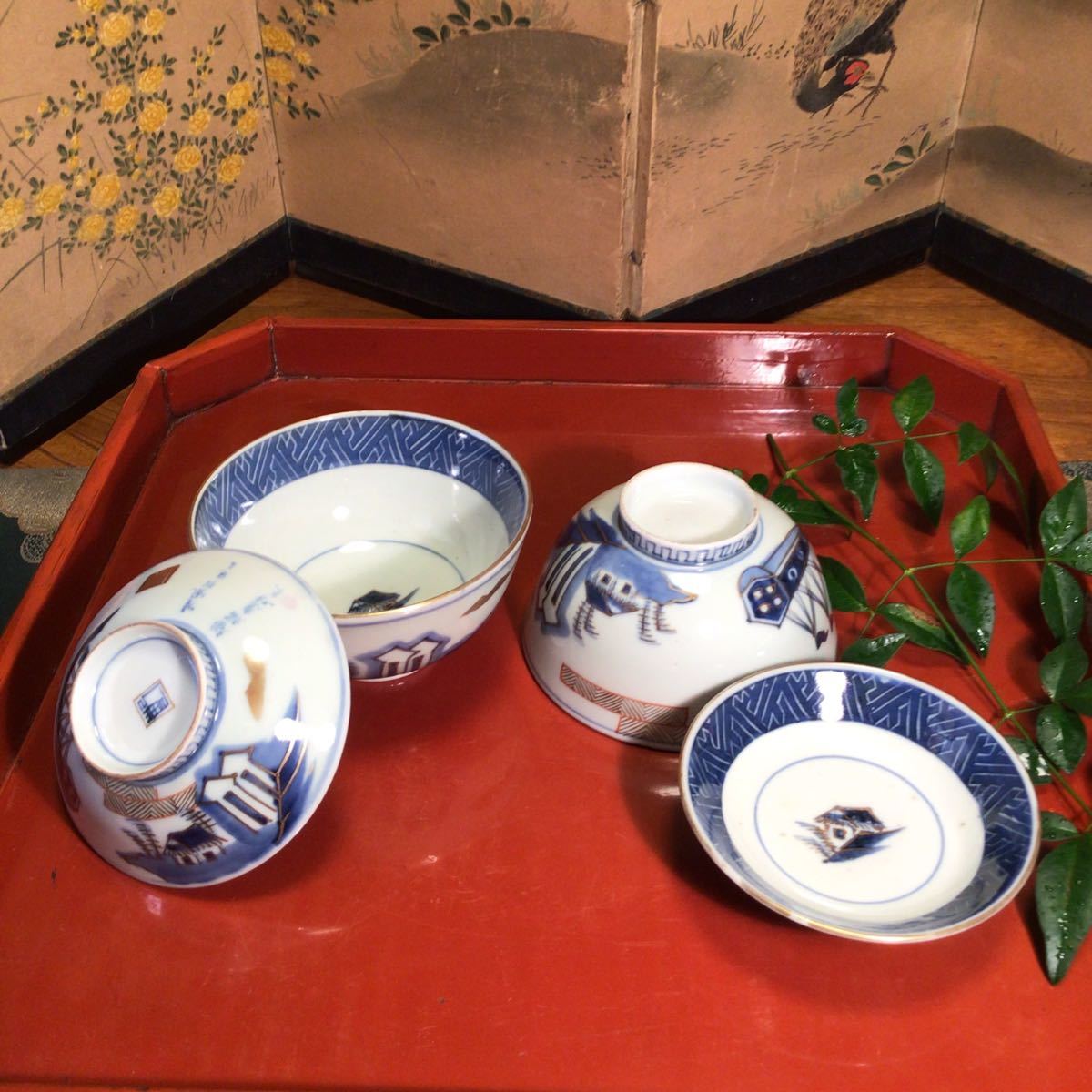 お中元 残暑見舞い 夏 ギフト 当店限定P10倍 古伊万里染め付蓋茶碗5客