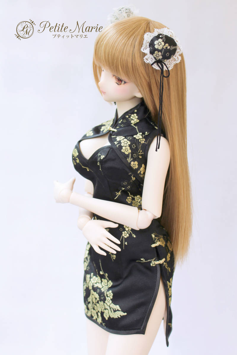 【Petite Marie】1/3 DDdy対応 ボレロ チャイナドレス 髪飾り 3点セット 黒 セクシー 60cm ドール BJD 人形服 【プティットマリエ】