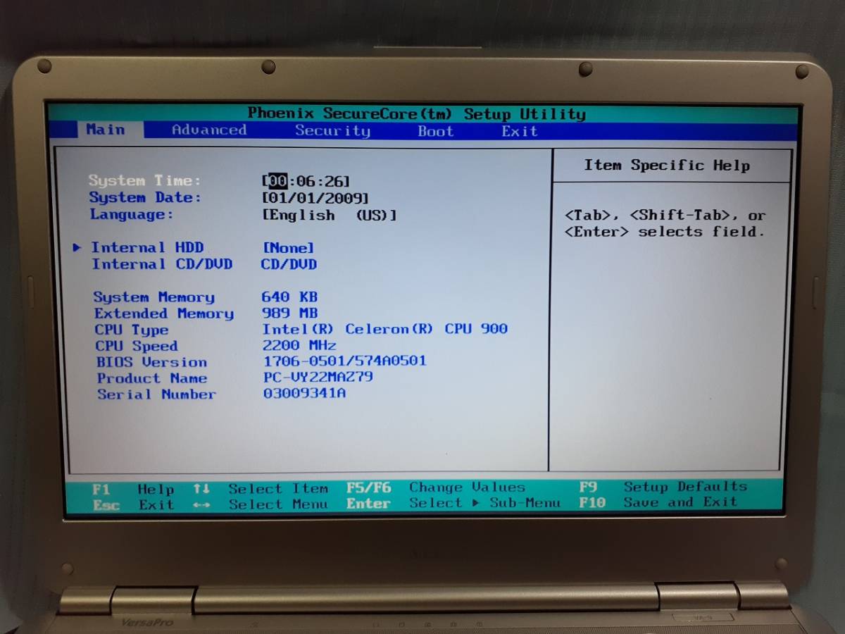 ♪♪送料無料！ジャンク　ノートPC NEC VersaPro VA-9 VY22MA-9 BIOS起動OK!　341A-8C9P88♪♪_画像2
