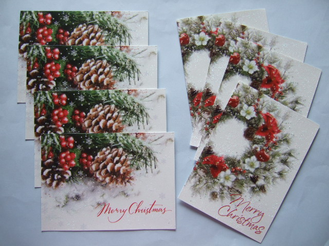 クリスマスカード 8枚 ツリー サンタ リース スノーマン ラメ 大2柄 海外 -2_画像2