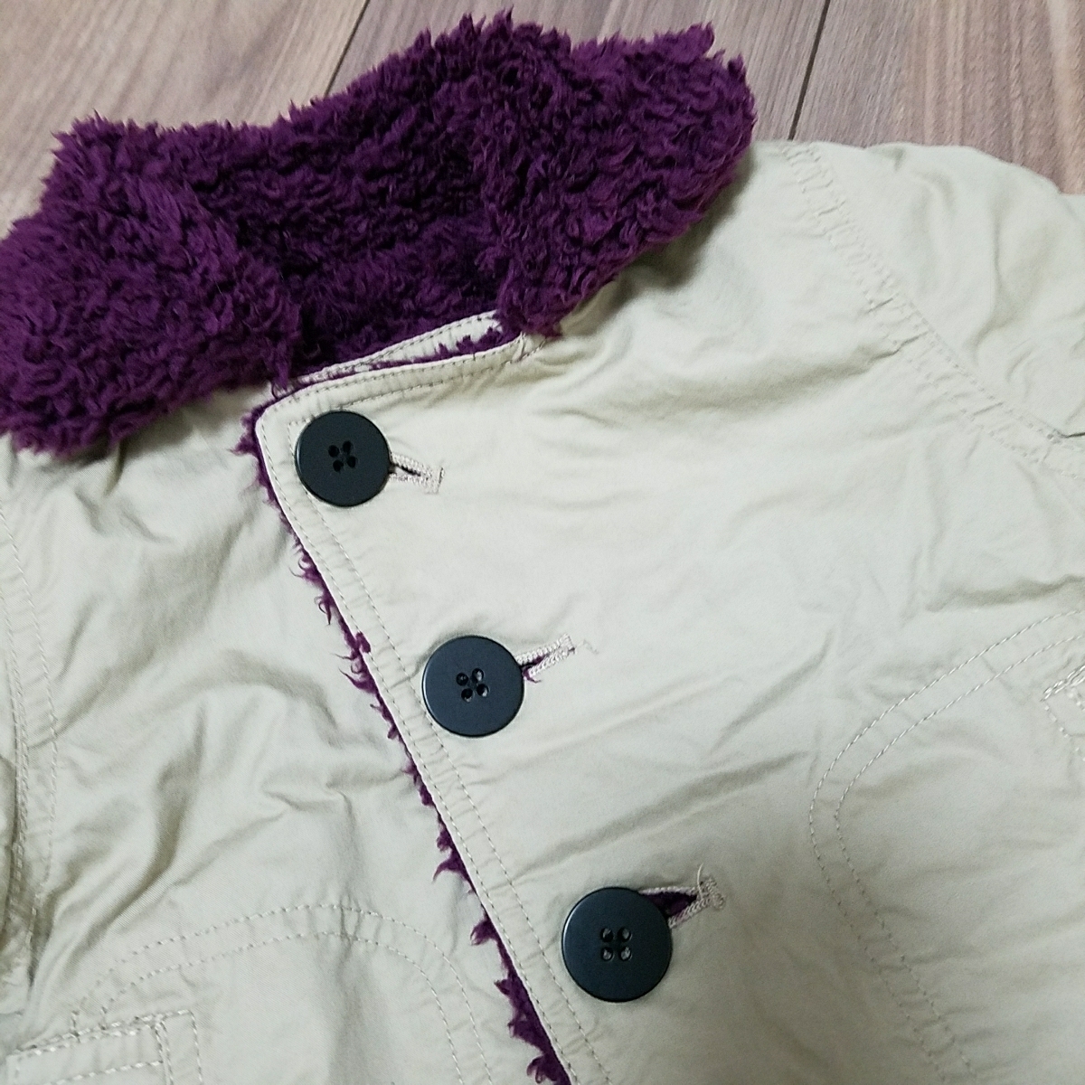 セラフ　リバーシブルふわもこジャケットコート　90㎝紫色&ベージュ　ピーコート　男の子/A167_画像5