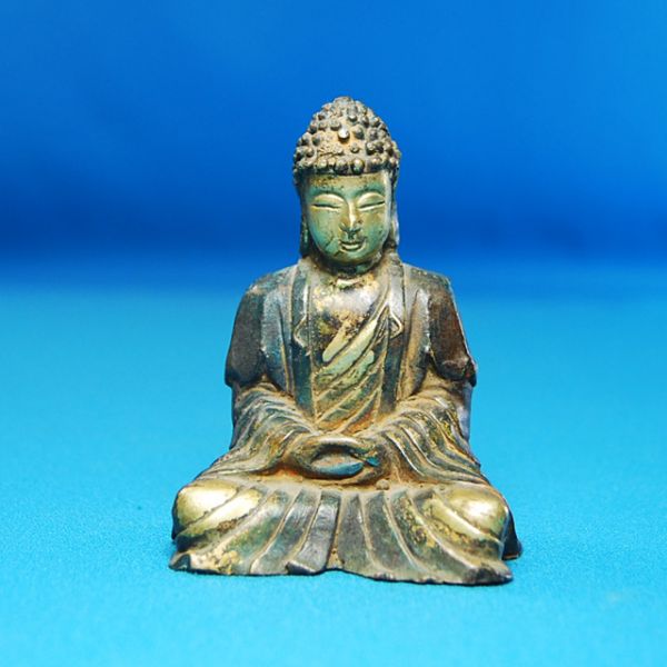 Q1166 中国美術 鍍金座仏 箱無 検:鍍金 古銅 銅製 置物 座仏 仏教美術