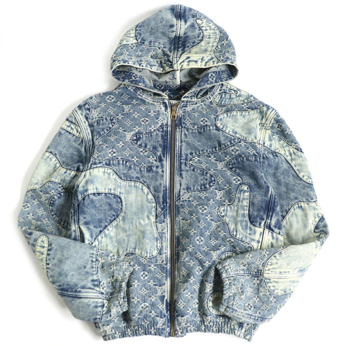 極美品 2022年製 LOUIS VUITTON×NIGO/ルイヴィトン ニゴー 1A9K6E モノグラム パッチワーク ZIPUP デニムパーカー/ブルゾン 青 44 伊製