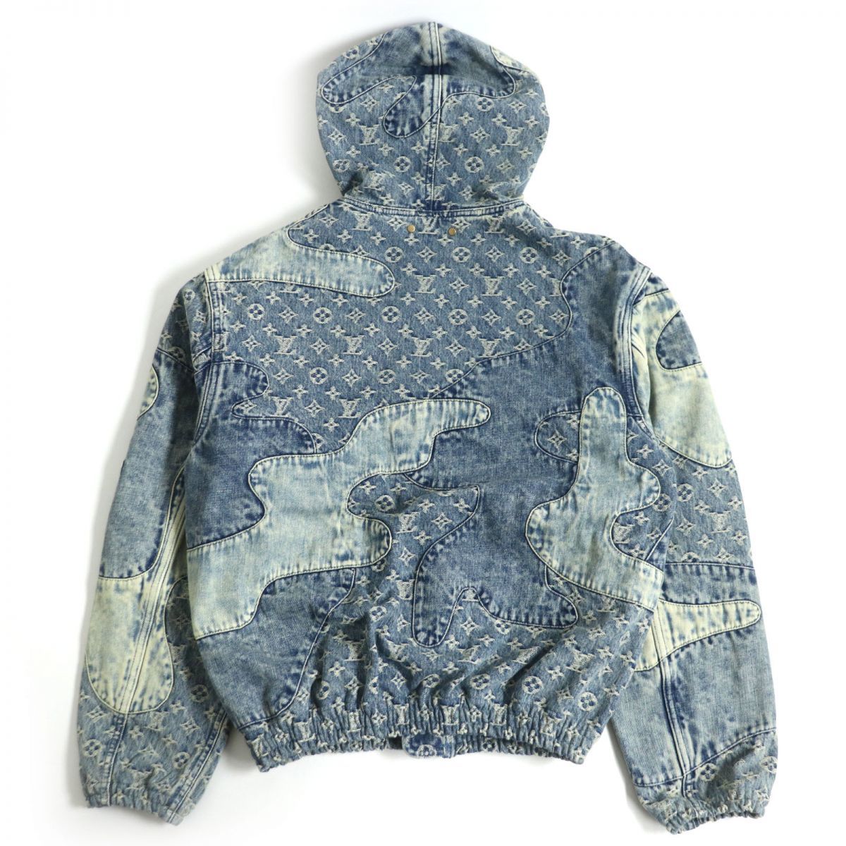 極美品 2022年製 LOUIS VUITTON×NIGO/ルイヴィトン ニゴー 1A9K6E モノグラム パッチワーク ZIPUP デニムパーカー/ブルゾン 青 44 伊製