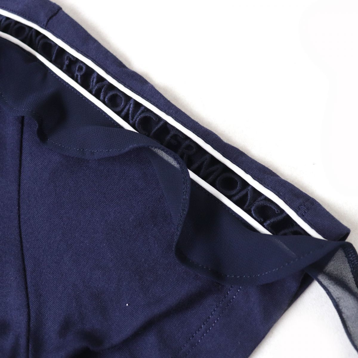 美品△正規品 MONCLER モンクレール 20SS T-SHIRT GIROCOLLO 肩袖ロゴ入り シフォン使い 半袖 Tシャツ カットソー ネイビー S レディース_画像5