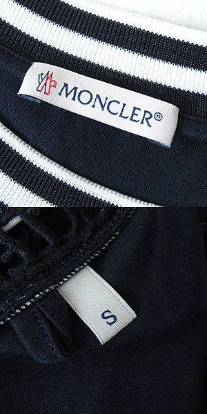 美品△正規品 MONCLER モンクレール 20SS T-SHIRT GIROCOLLO 肩袖ロゴ入り シフォン使い 半袖 Tシャツ カットソー ネイビー S レディース_画像6
