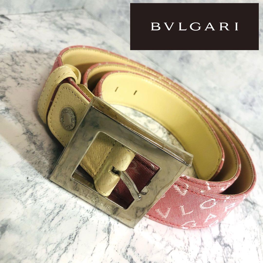 美品✨】BVLGARI ロゴマニア サークルロゴ ベルト ゴールド レザー-