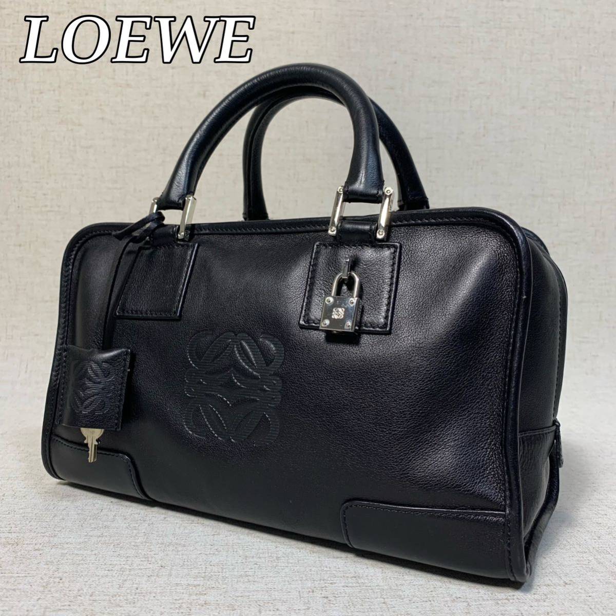 最新情報 良品 アナグラム ロエベ ロエベ LOEWE 専用 アマソナ 本革 ハンドバッグ 送無料 黒 アマソナ28 アナグラム ボストン