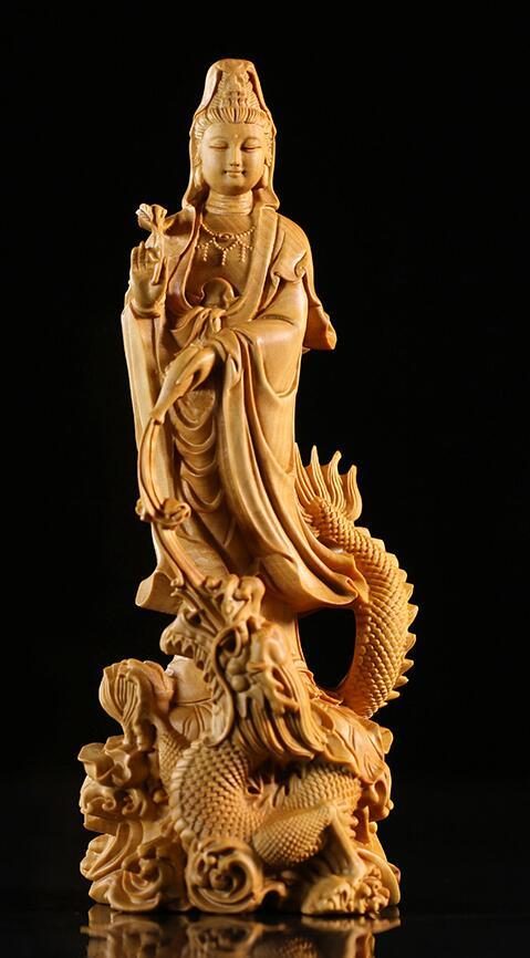 御竜観音 仏像立像 仏教美術 手作り 精密細工 禅意 木彫仏教 V