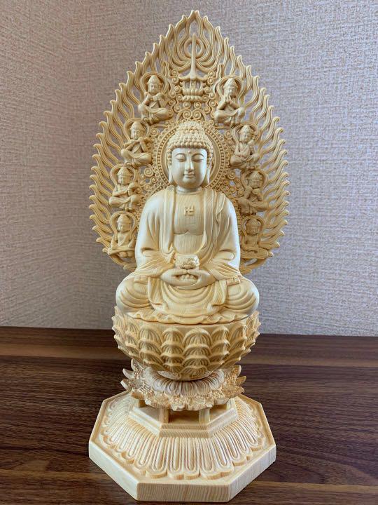 在庫有ります 仏像 木彫 阿弥陀仏像 B 彫刻、オブジェ