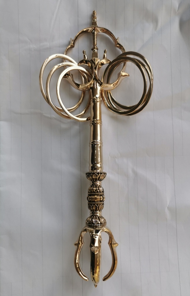密教法器 法杖 五鈷杵錫杖 真鍮製 禅杖 仏教美術 23.5cm G