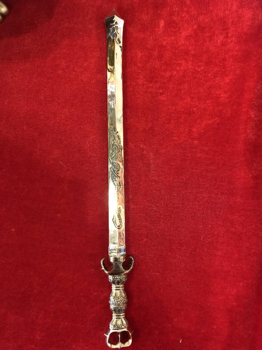 チベット仏教法器 真言宗 不動明王剣 金剛剣 密教法具 真鍮製 32cm C