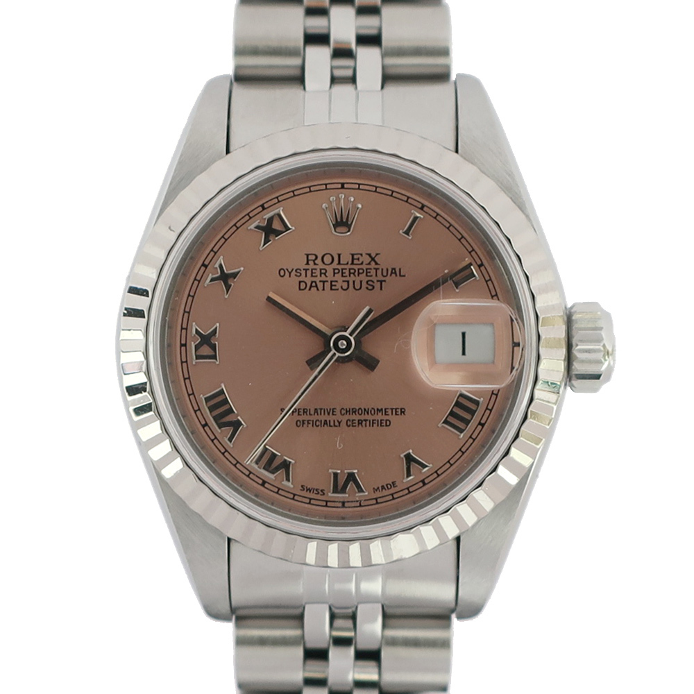 【天白】ROLEX ロレックス 腕時計 デイトジャスト レディース 69174 R番 ピンク 26mm ローマ SS/WG 自動巻き 箱 保証書 OH済