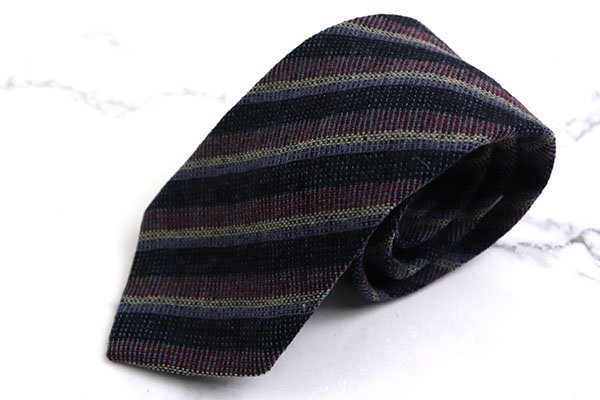  Renoma полоса рисунок шерсть мужской галстук темно-синий красный [ б/у ][ прекрасный товар ]