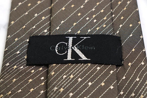  Calvin Klein stripe pattern dot pattern made in Japan men's necktie gray [ used ][ beautiful goods ]