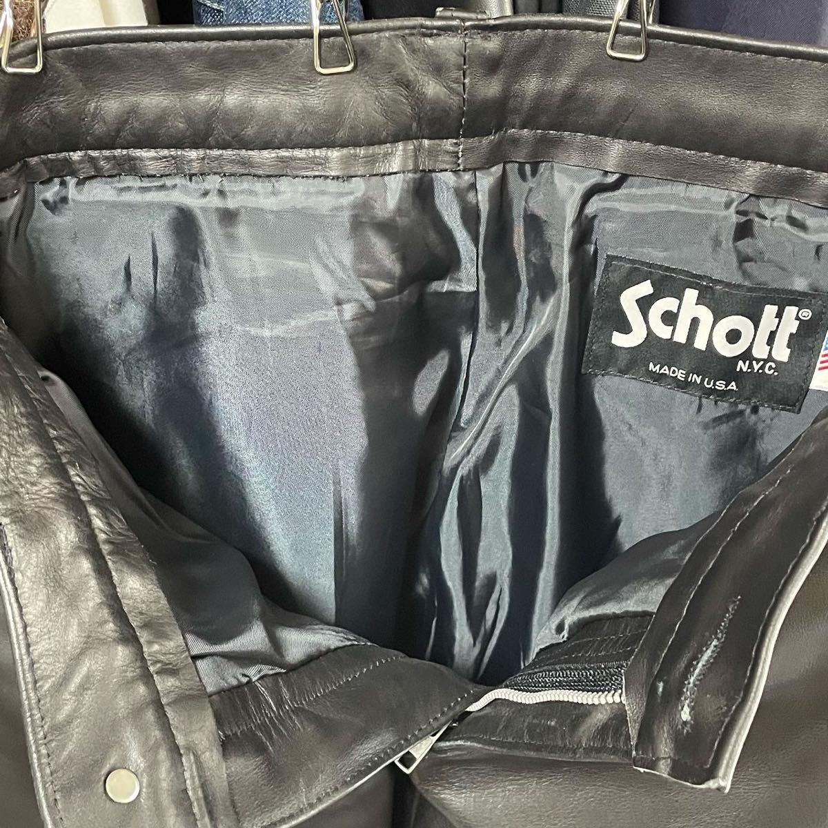 商店 アメリカ製 レザーパンツ 本革 Schott ショット W30 黒 HH8942