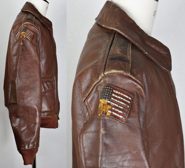 定価90万円 RON HERMAN RRL Double RL VINTAGE EVENT PERRY SPORTSWEAR WW2 A-2 42 ヴィンテージ ダブルアールエル レザー b5412_画像8