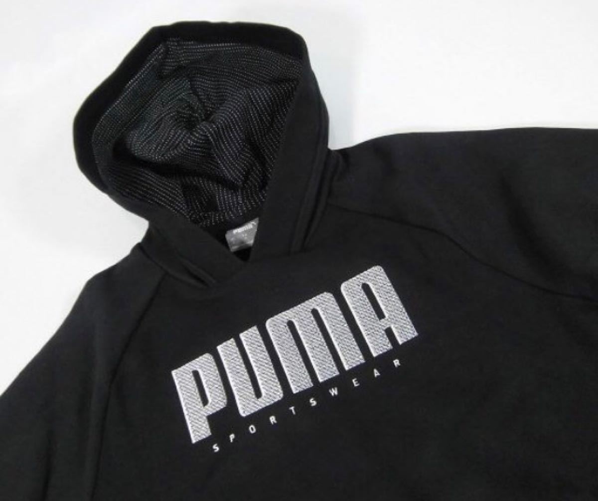 【PUMA / プーマ】裏フリース ロゴ刺繍 スウェット パーカー・メンズM相当・黒ブラック（未着用品）