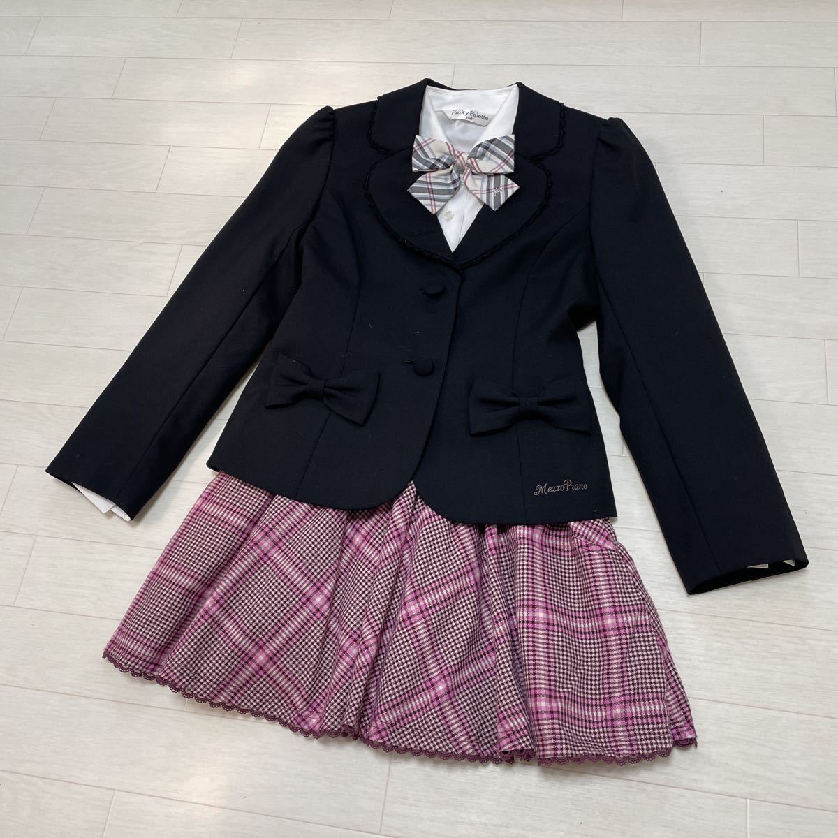 mezzo piano メゾピアノジュニア 女の子 フォーマル スーツセット 3点セット 卒服 卒業式 入学式 式典 通学 サイズM 150 美品_画像2