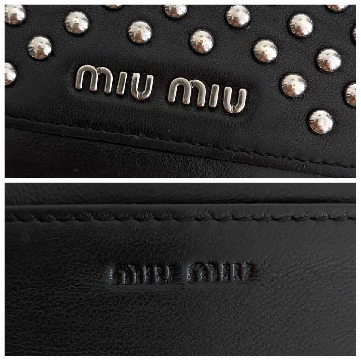  MiuMiu studs Vintage leather long wallet original leather antique wallet black black Prada PRADA miumiu lady's men's 