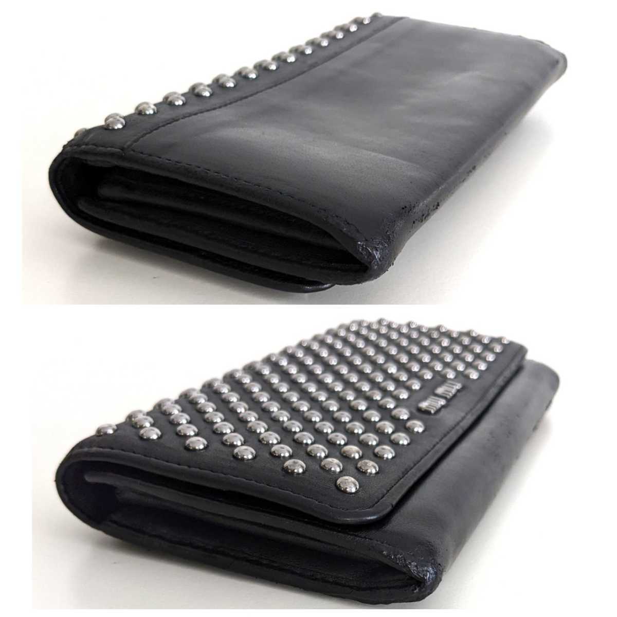  MiuMiu studs Vintage leather long wallet original leather antique wallet black black Prada PRADA miumiu lady's men's 