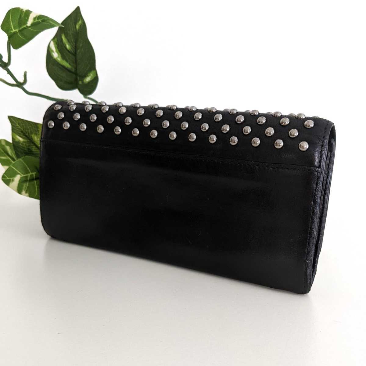  MiuMiu studs Vintage leather long wallet original leather antique wallet black black Prada PRADA miumiu lady's men's 