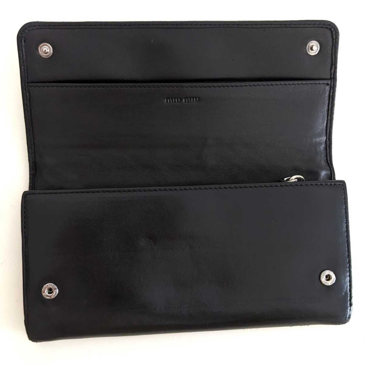  MiuMiu studs Vintage leather long wallet original leather antique wallet black black Prada PRADA miumiu lady's men's 