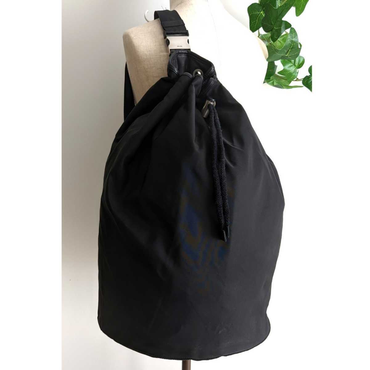良品 PRADA ボンサック ナイロン レザー 巾着 ショルダーバッグ 良品 PRADA ボンサック ナイロン レザー 巾着 ショルダーバッグ