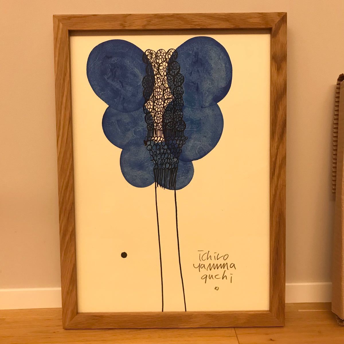 山口一郎 原画 花 額装 サイズ292mm×405mm 包装の蝶々の絵込み 山口一郎 原画 花 額装 サイズ292mm×405mm 包装の蝶々の絵込み
