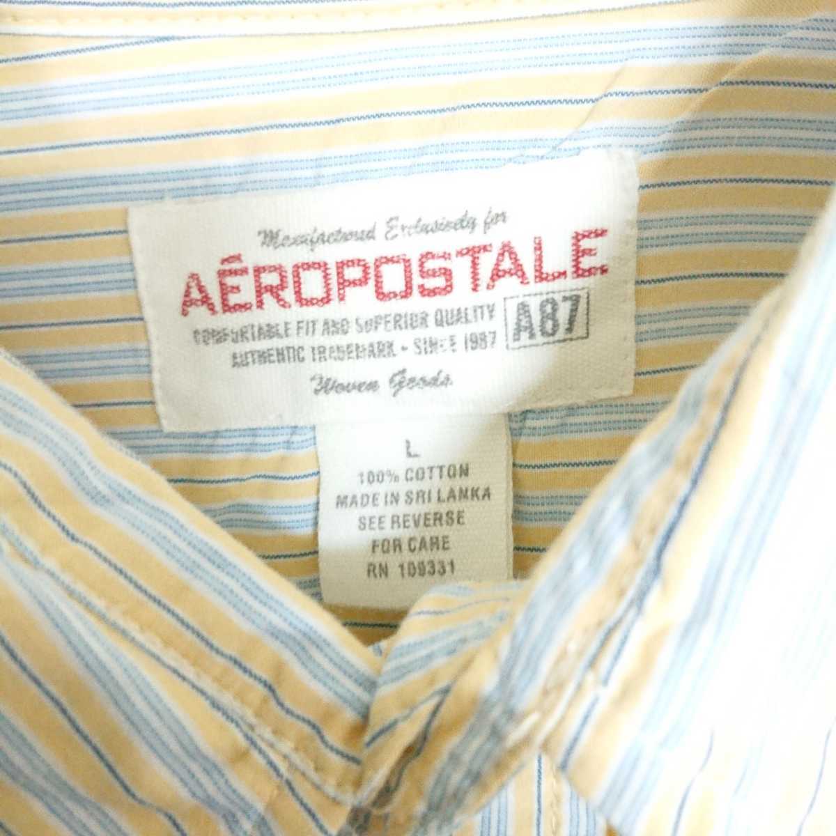 Lサイズ AEROPOSTALE ストライプシャツ 長袖 黄×水色 リユース ultramto
