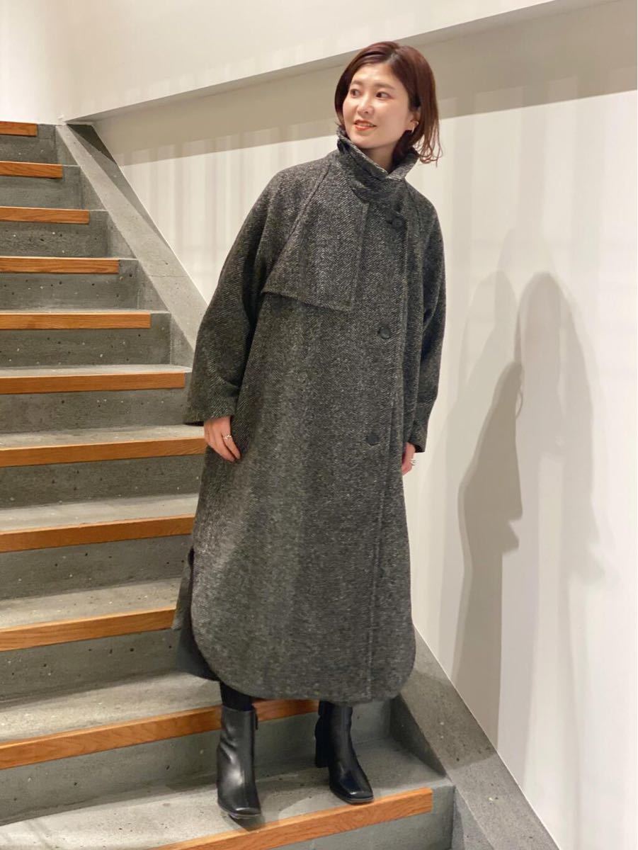 Spick and Span ヘリンボーンボリュームコート ブラックベース 38