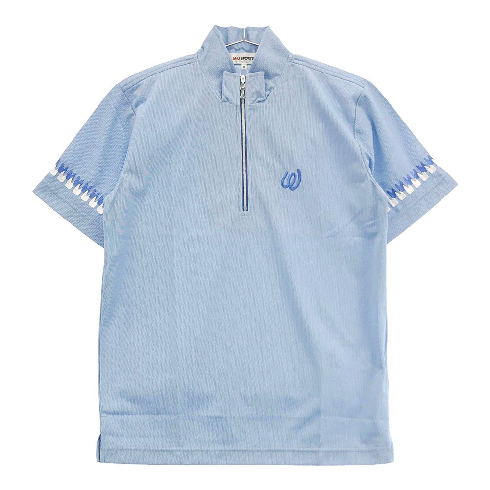 【新品】MU SPORTS エムユースポーツ ハーフジップ半袖Tシャツ ボーダー柄 ブルー系 48 [240001789693] ゴルフウェア メンズ