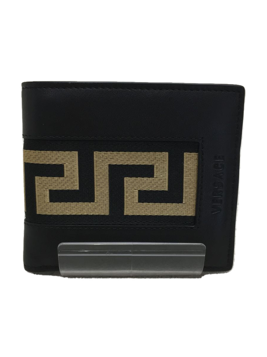 VERSACE◇2つ折り財布/レザー/ブラック/グレカ/2つ折り lp2m.ustjogja