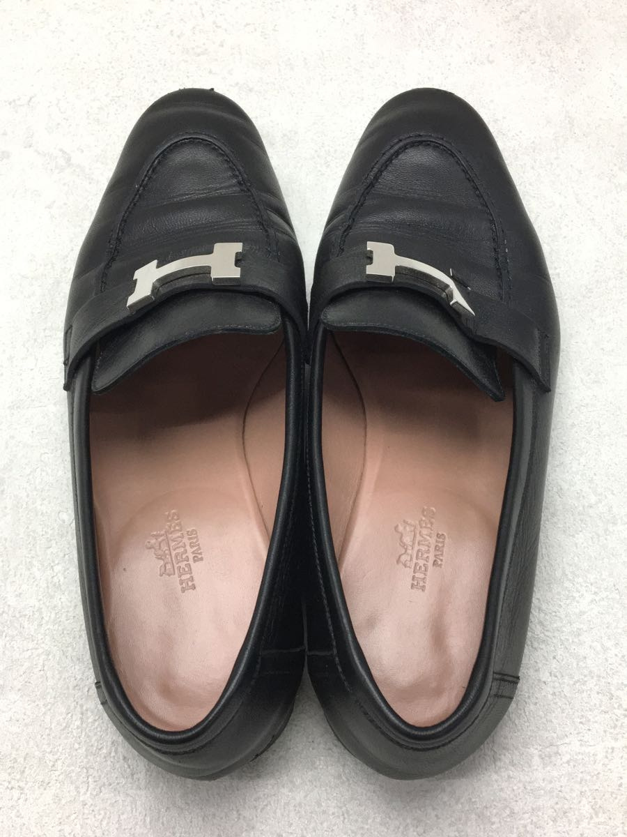 HERMES◇エルメス/モカシンパリ/ローファー/38.5/BLK/レザー