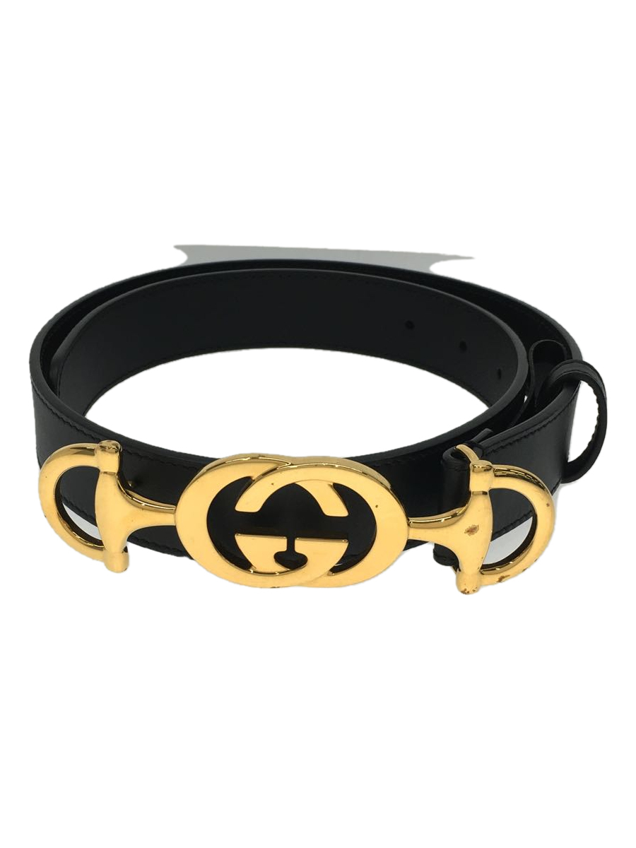 GUCCI◇ベルト/レザー/BLK/ユニセックス/インターロッキングG/ズゥミ