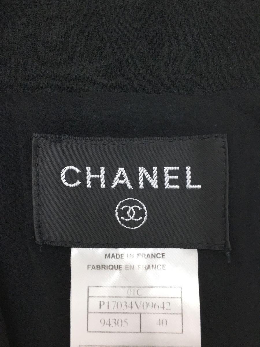 CHANEL◇半袖ワンピース/40/シルク/ブラック/ジップアップシルク