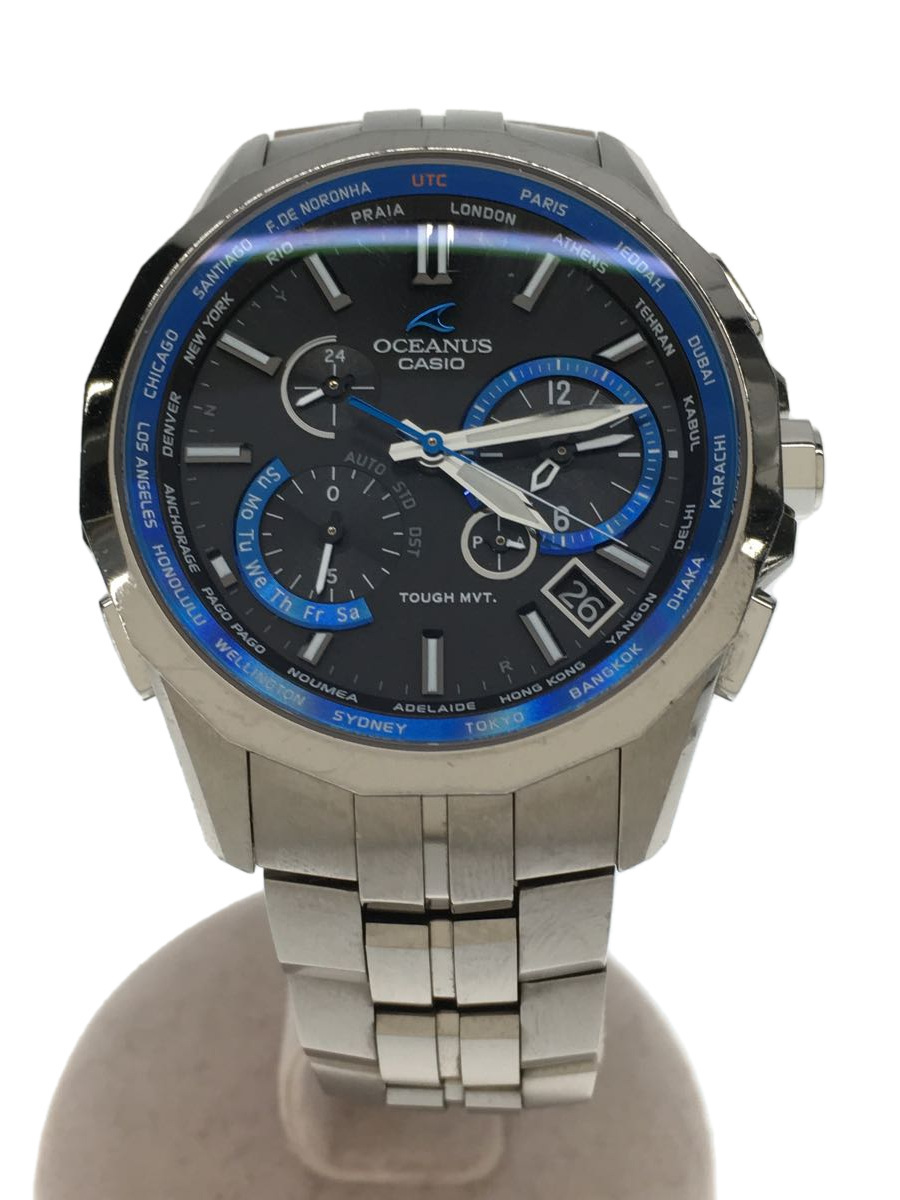 CASIO◇ソーラー腕時計/アナログ/ステンレス/BLK/SLV/OCW-S2400