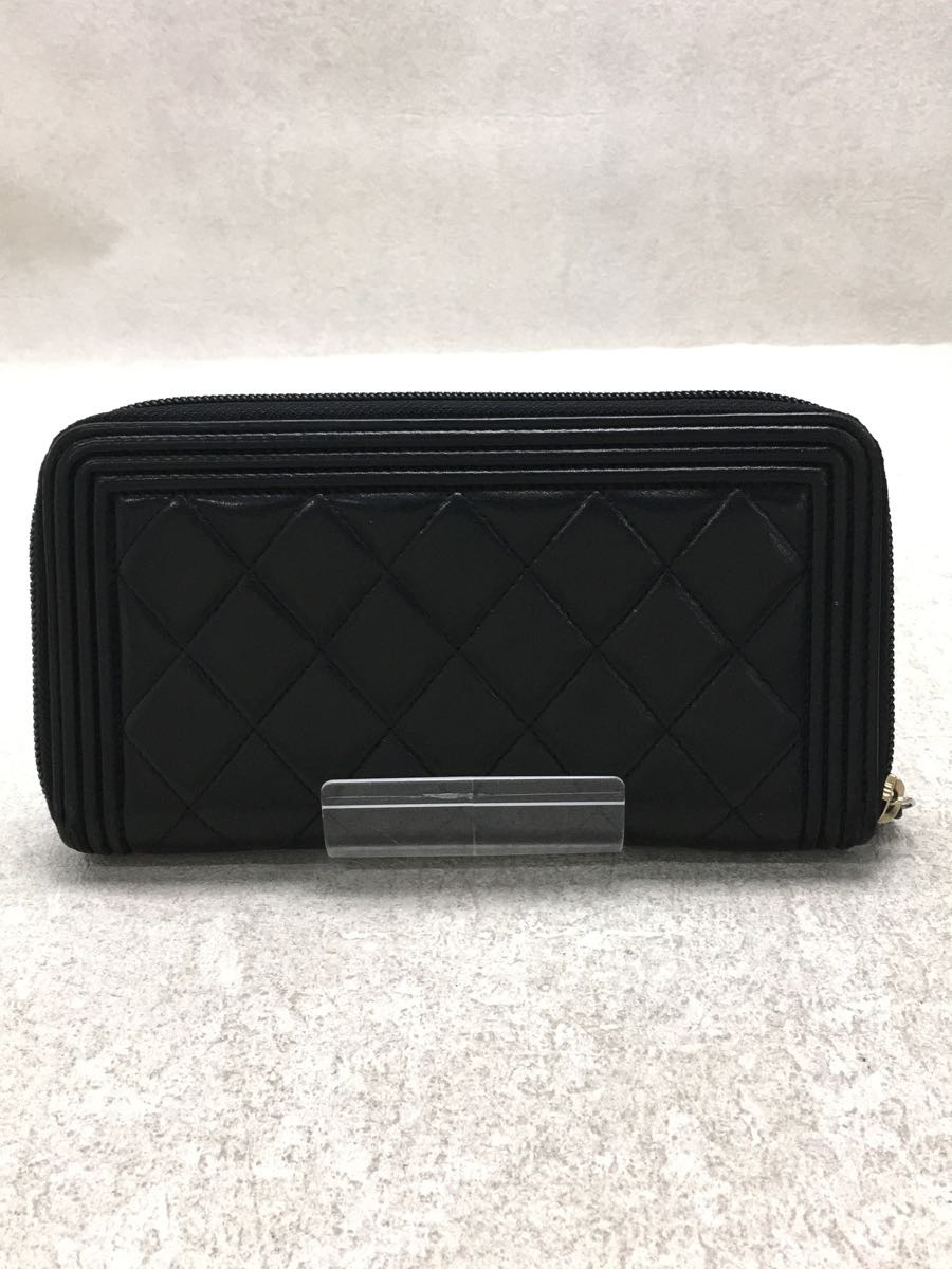 CHANEL◇ボーイシャネル_ロングジップウォレット/レザー/BLK/21602249