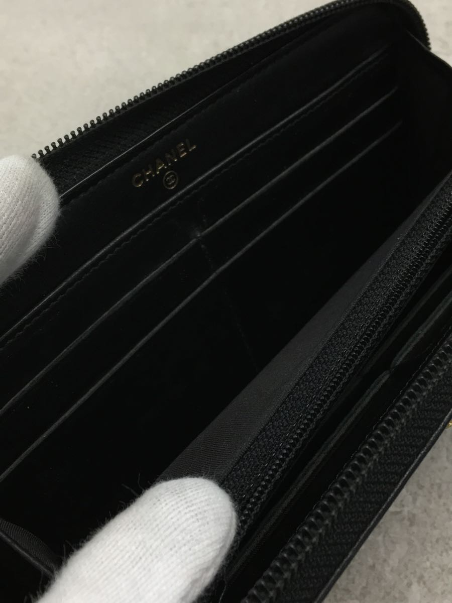 CHANEL◇ボーイシャネル_ロングジップウォレット/レザー/BLK/21602249