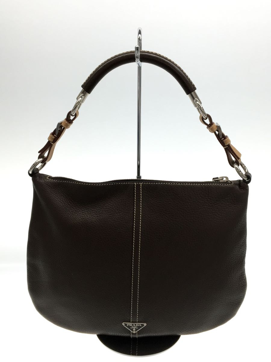 PRADA◇ショルダーバッグ/レザー/BRW/無地/ワンショルダー/シボ革