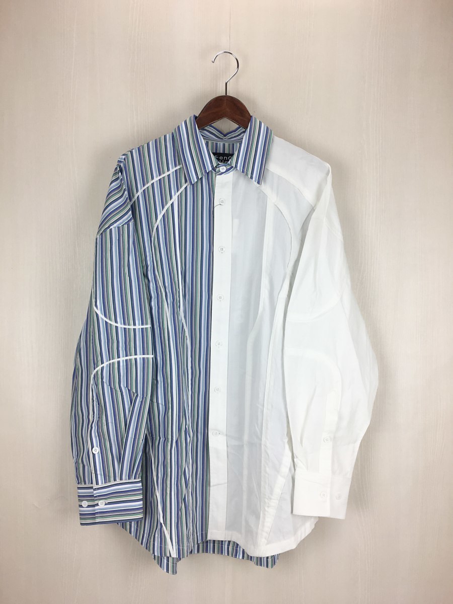 FenG CHen WANG/20SS/Half striped shirt/L/コットン/ブルー