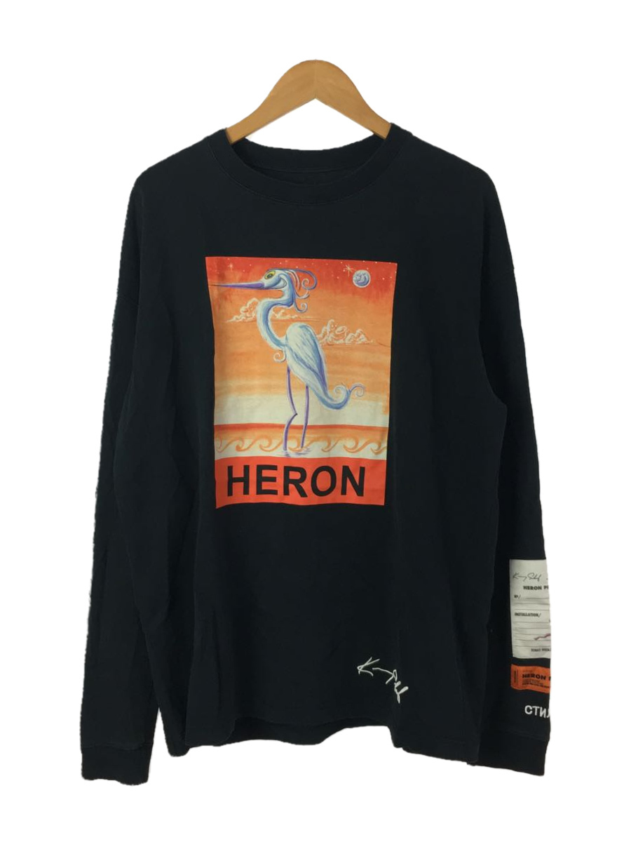 HERON PRESTON◇REG KS HERON/プリント/長袖Tシャツ/M/コットン