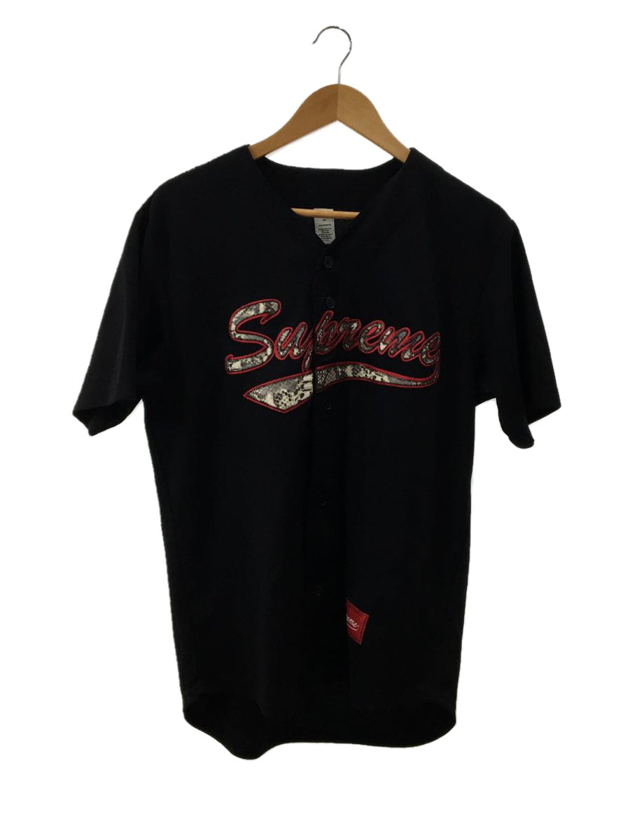 Supreme◆半袖シャツ/M/ポリエステル/ブラック/Snake Script Logo Baseball Jersey