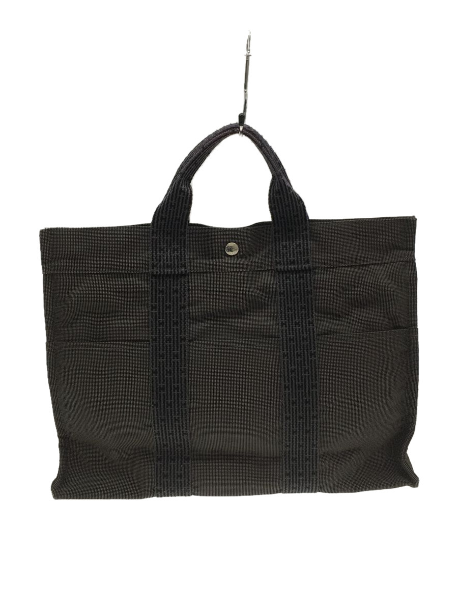 HERMES◇エールラインMM/トートバッグ/キャンバス/GRY/総柄/エルメス