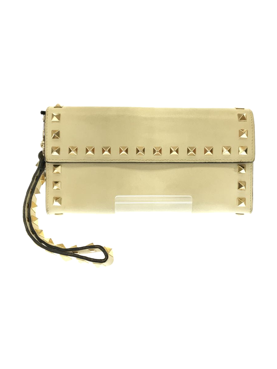 VALENTINO◇ロックスタッズ/長財布/レザー/アイボリー/レディース/PR